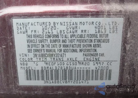 2021 Nissan Sentra Sv Xtronic Cvt z USA, uszkodzony, nr VIN 3N1AB8CV8MY201471